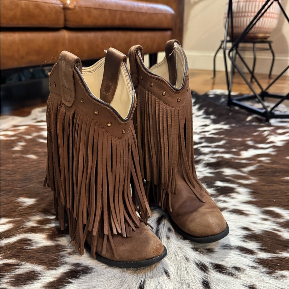 Fringe Brown Leather Boots